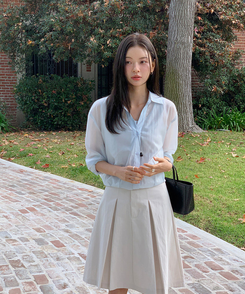 【SET】シースルーシャツブラウス＋キャミソール SKYBLUE