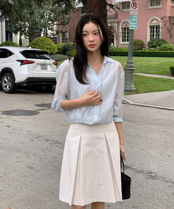 【SET】シースルーシャツブラウス＋キャミソール SKYBLUE