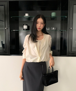 【SET】シースルーシャツブラウス＋キャミソール CREAM