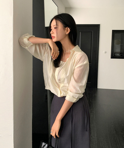 【SET】シースルーシャツブラウス＋キャミソール CREAM