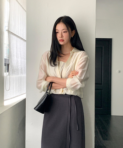 【SET】シースルーシャツブラウス＋キャミソール CREAM