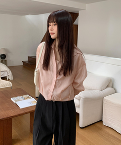 【SET】シースルーシャツブラウス＋キャミソール SALMON PINK