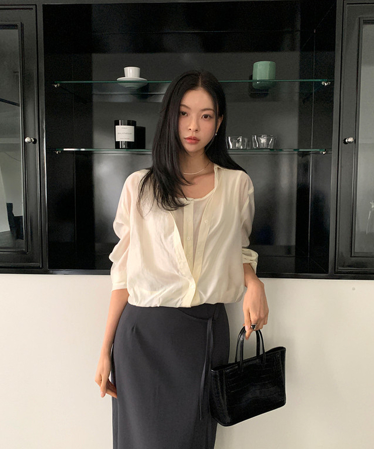 【SET】シースルーシャツブラウス＋キャミソール CREAM