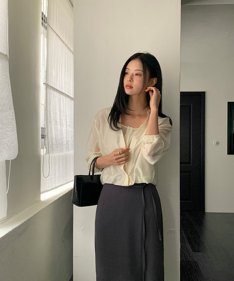 【SET】シースルーシャツブラウス＋キャミソール CREAM