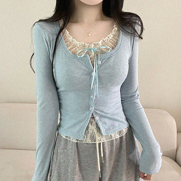 リボンレイヤード長袖Tシャツ(5color) SKY BLUE