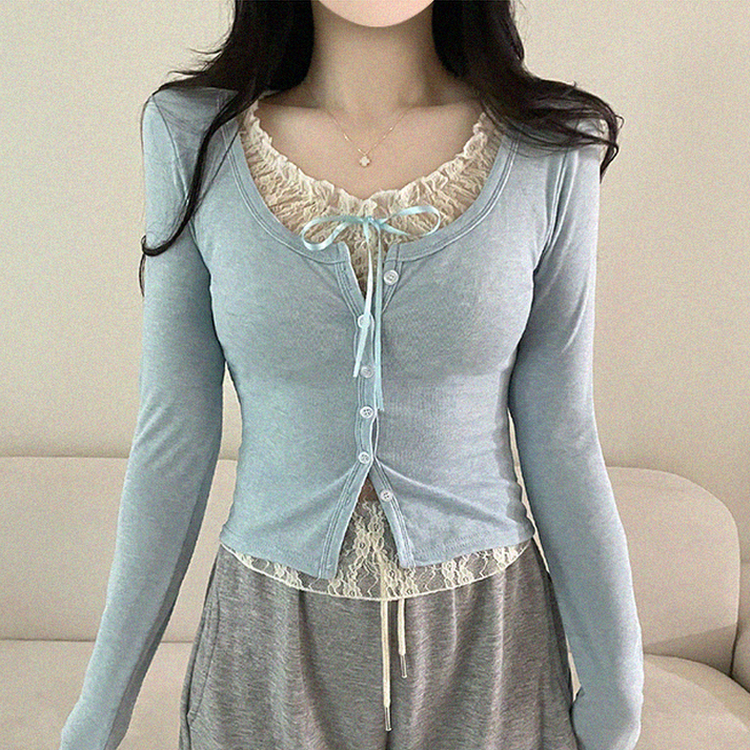 リボンレイヤード長袖Tシャツ(5color) SKY BLUE