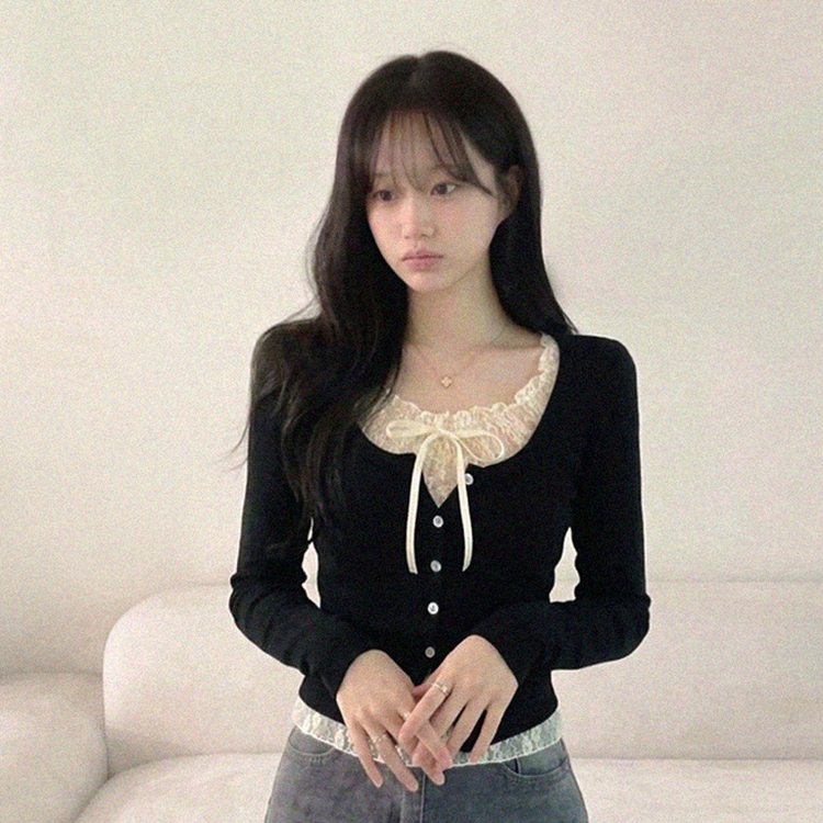 リボンレイヤード長袖Tシャツ(5color) BLACK