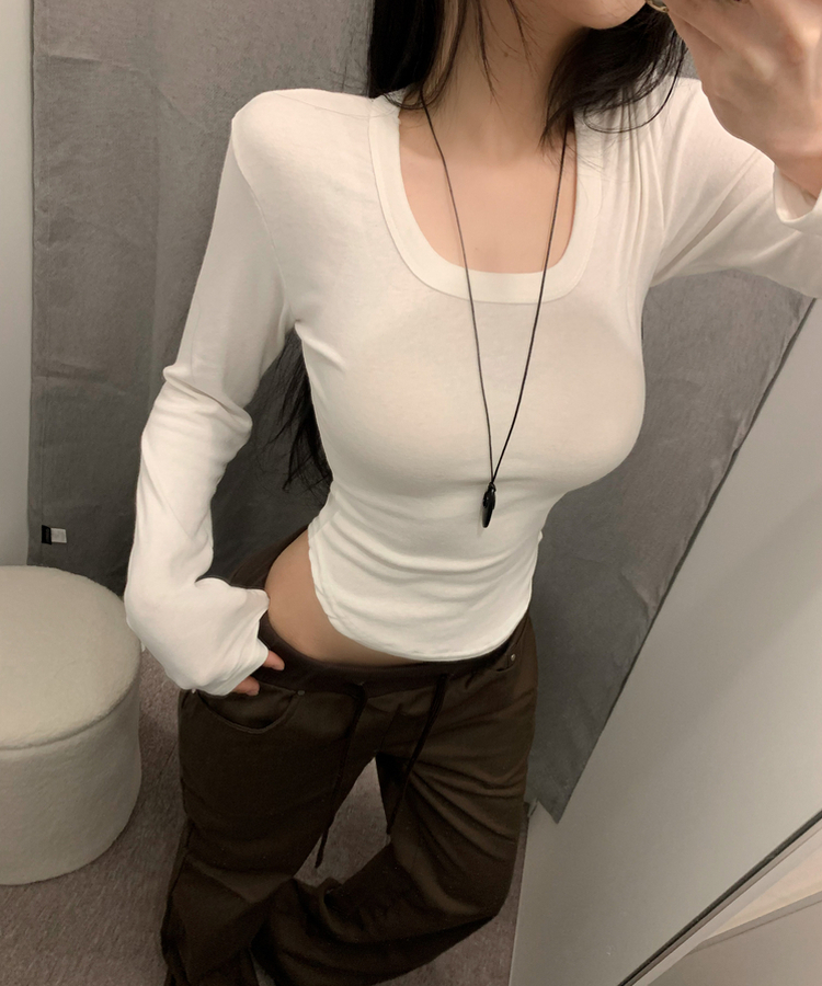 Uスクエアネック長袖Tシャツ(6color) IVORY