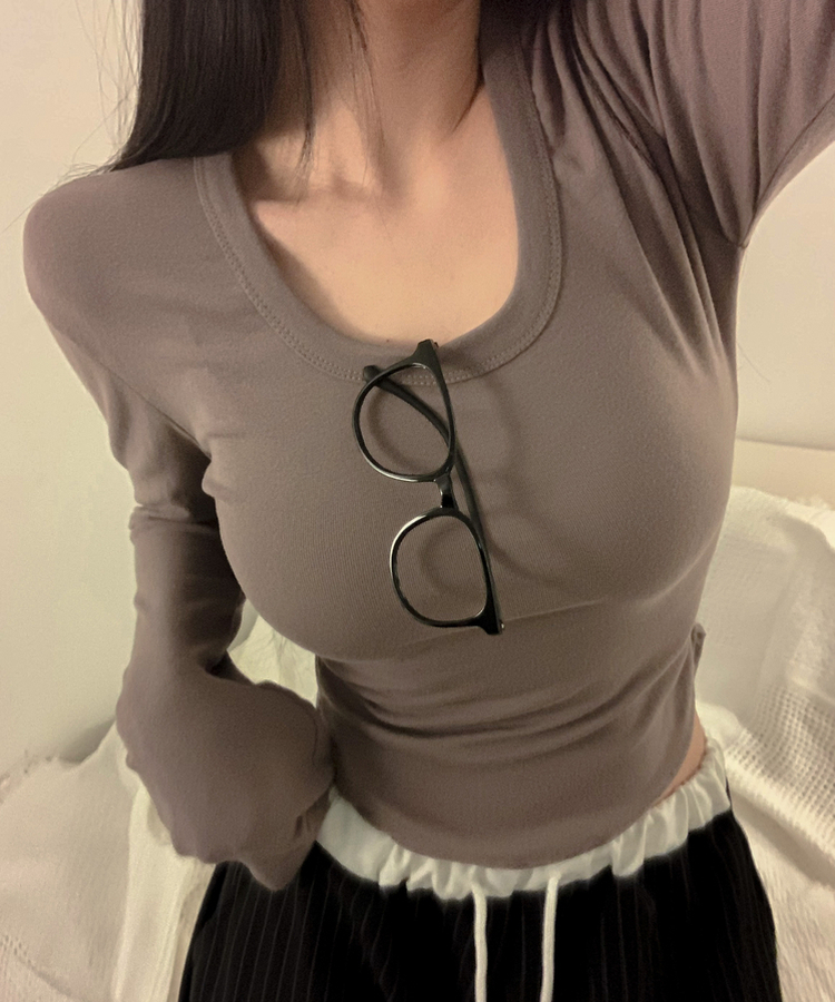 Uスクエアネック長袖Tシャツ(6color) MOCHA