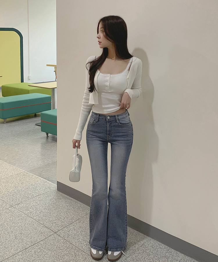 XSL골반뽕 백포켓 슬림핏 부츠컷 스판 데님 팬츠 연청