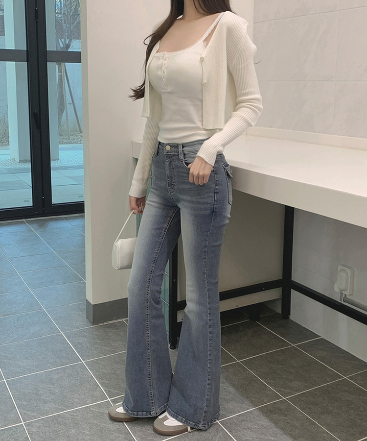 XSL골반뽕 백포켓 슬림핏 부츠컷 스판 데님 팬츠 연청