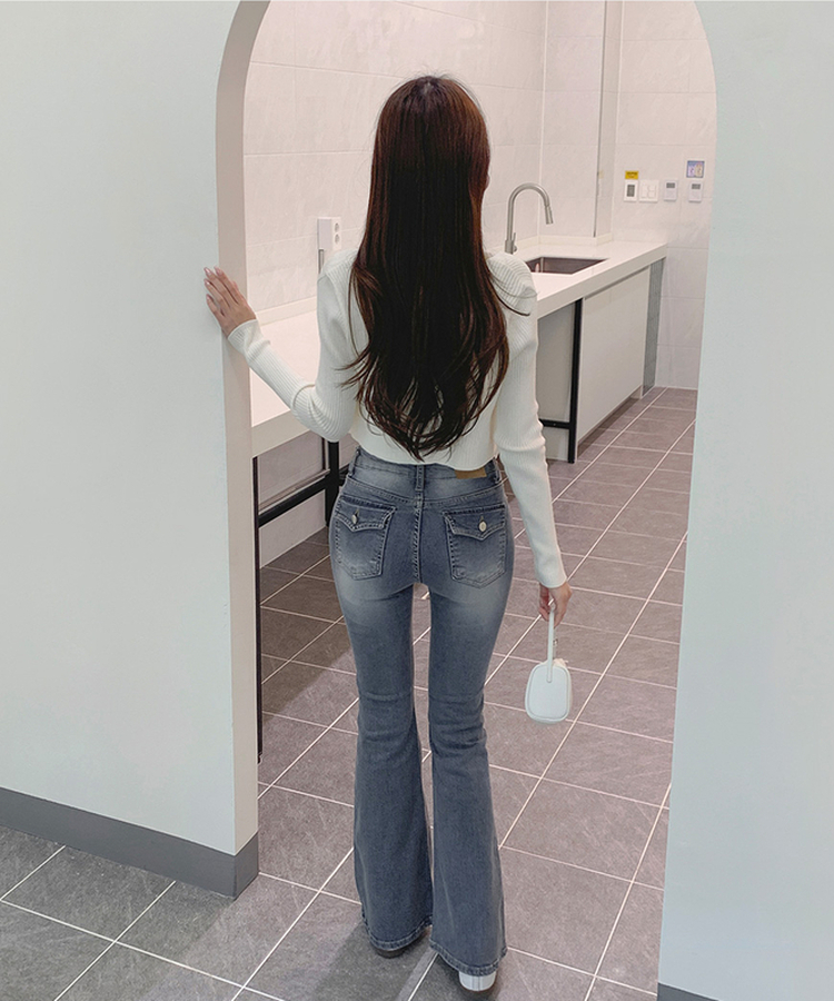 XSL골반뽕 백포켓 슬림핏 부츠컷 스판 데님 팬츠 연청