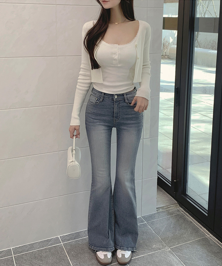 XSL골반뽕 백포켓 슬림핏 부츠컷 스판 데님 팬츠 연청