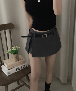 【ベルト付き】ドットミニスカートパンツ GREY