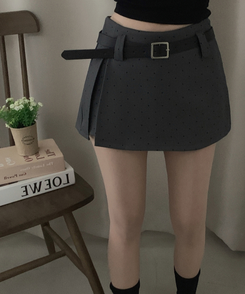 【ベルト付き】ドットミニスカートパンツ GREY