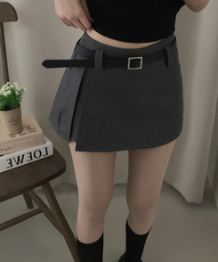 【ベルト付き】ドットミニスカートパンツ GREY