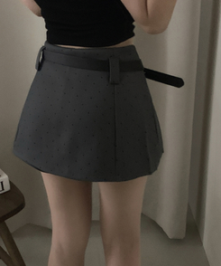 【ベルト付き】ドットミニスカートパンツ GREY