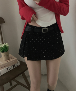 【ベルト付き】ドットミニスカートパンツ BLACK