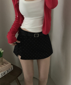 【ベルト付き】ドットミニスカートパンツ BLACK