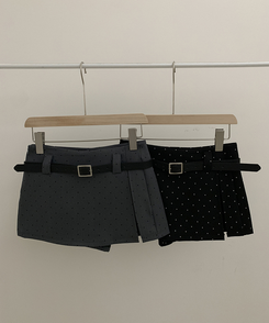 【ベルト付き】ドットミニスカートパンツ