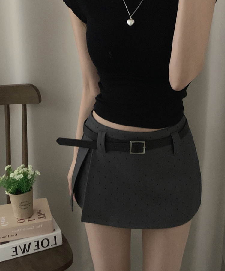 【ベルト付き】ドットミニスカートパンツ GREY