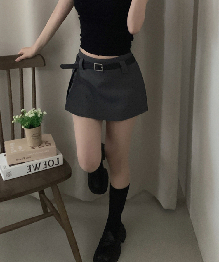 【ベルト付き】ドットミニスカートパンツ GREY