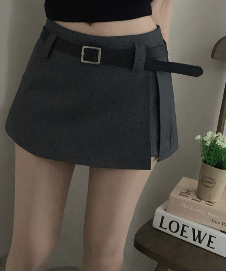 【ベルト付き】ドットミニスカートパンツ GREY
