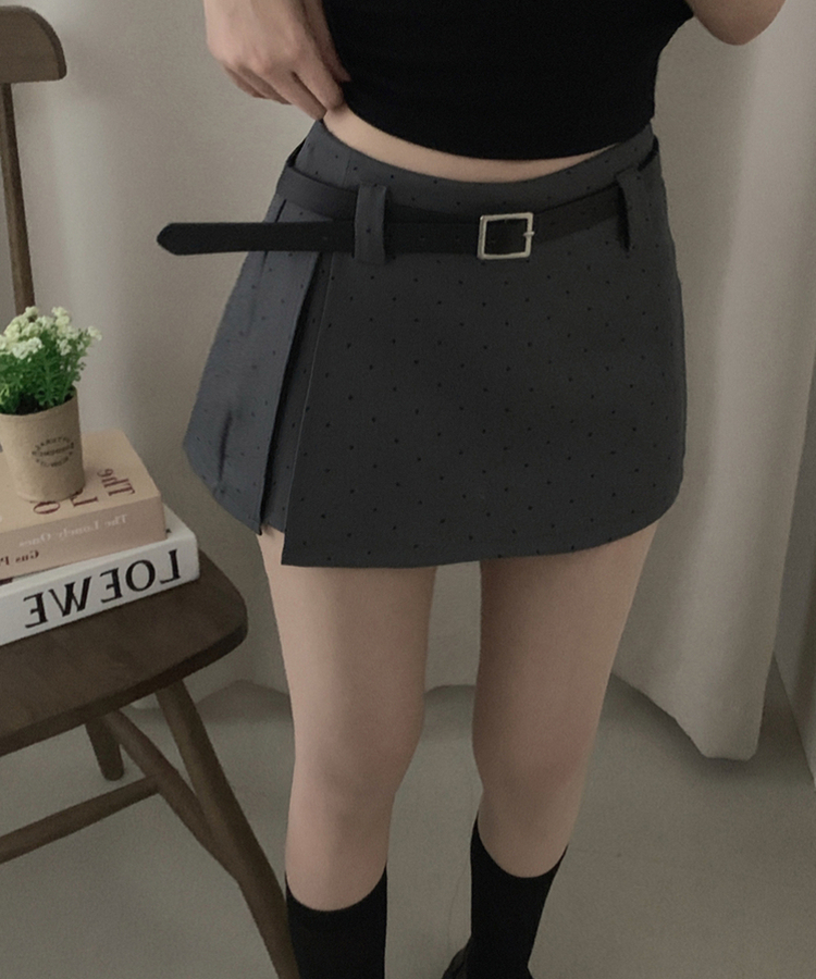 【ベルト付き】ドットミニスカートパンツ GREY