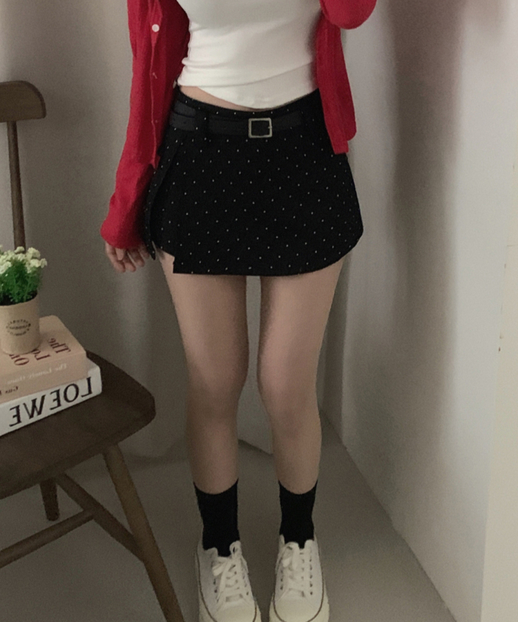 【ベルト付き】ドットミニスカートパンツ BLACK
