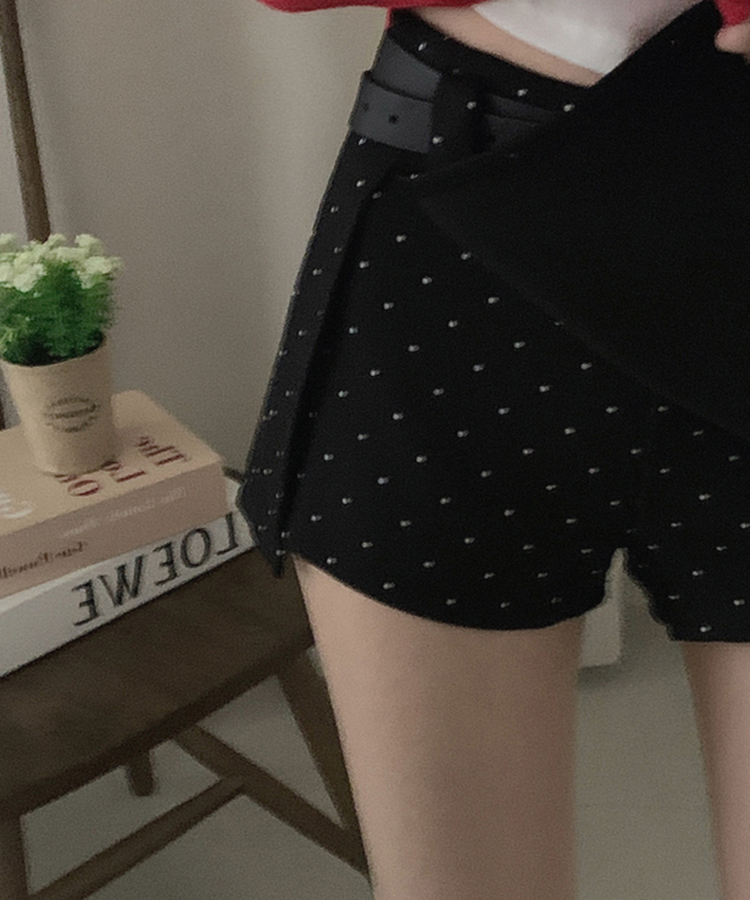 【ベルト付き】ドットミニスカートパンツ BLACK