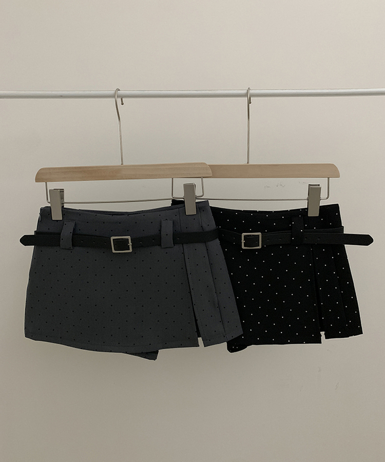 【ベルト付き】ドットミニスカートパンツ