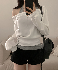 【SET】オフショルボタントレーナー ホルターネックキャミソール WHITE