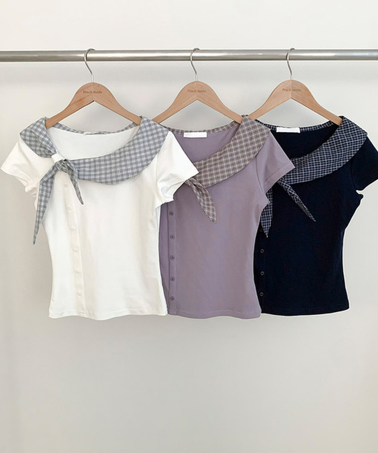 チェックスカーフレイヤード半袖Tシャツ