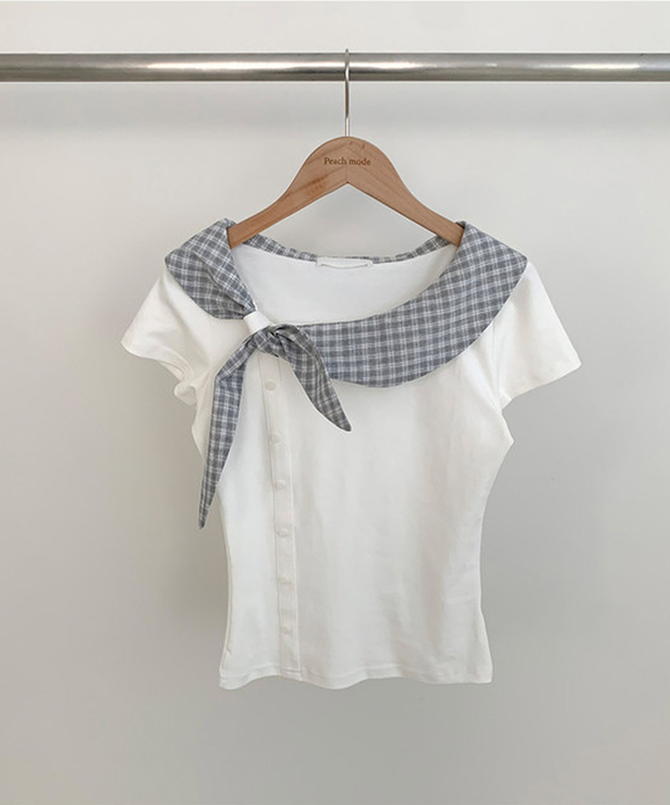 チェックスカーフレイヤード半袖Tシャツ