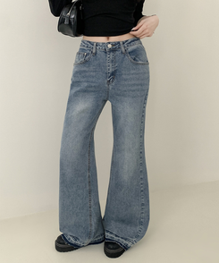 【丈別】ウォッシュドブーツカットデニム MID DENIM