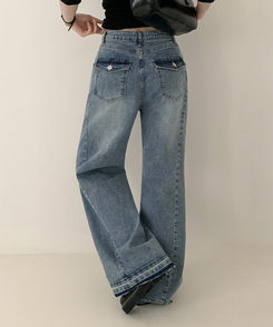 【丈別】ウォッシュドブーツカットデニム MID DENIM