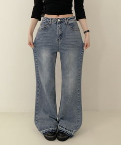 【丈別】ウォッシュドブーツカットデニム MID DENIM