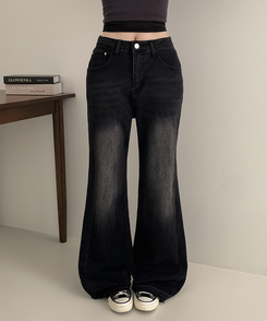 【丈別】ウォッシュドブーツカットデニム BLACK DENIM