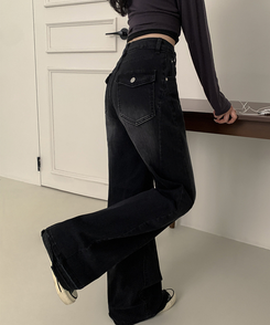 【丈別】ウォッシュドブーツカットデニム BLACK DENIM