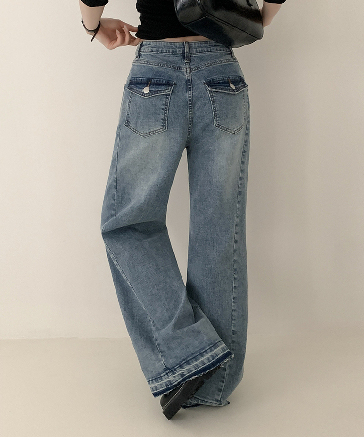 【丈別】ウォッシュドブーツカットデニム MID DENIM