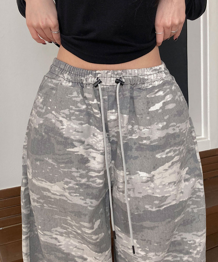 테즈 카모 밀리터리 스터드 와이드 밴딩 팬츠 카모팬츠 그레이