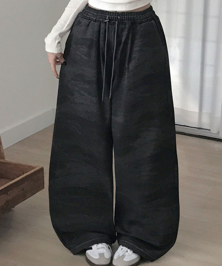 테즈 카모 밀리터리 스터드 와이드 밴딩 팬츠 카모팬츠 블랙