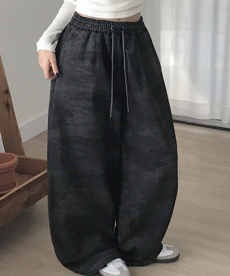 테즈 카모 밀리터리 스터드 와이드 밴딩 팬츠 카모팬츠 블랙