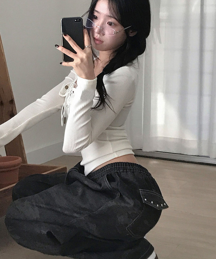 테즈 카모 밀리터리 스터드 와이드 밴딩 팬츠 카모팬츠 블랙