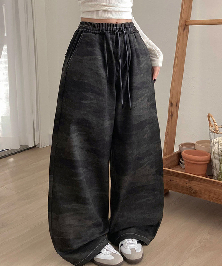 테즈 카모 밀리터리 스터드 와이드 밴딩 팬츠 카모팬츠 블랙