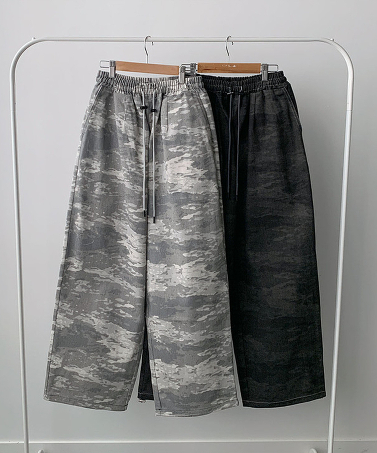 테즈 카모 밀리터리 스터드 와이드 밴딩 팬츠 카모팬츠