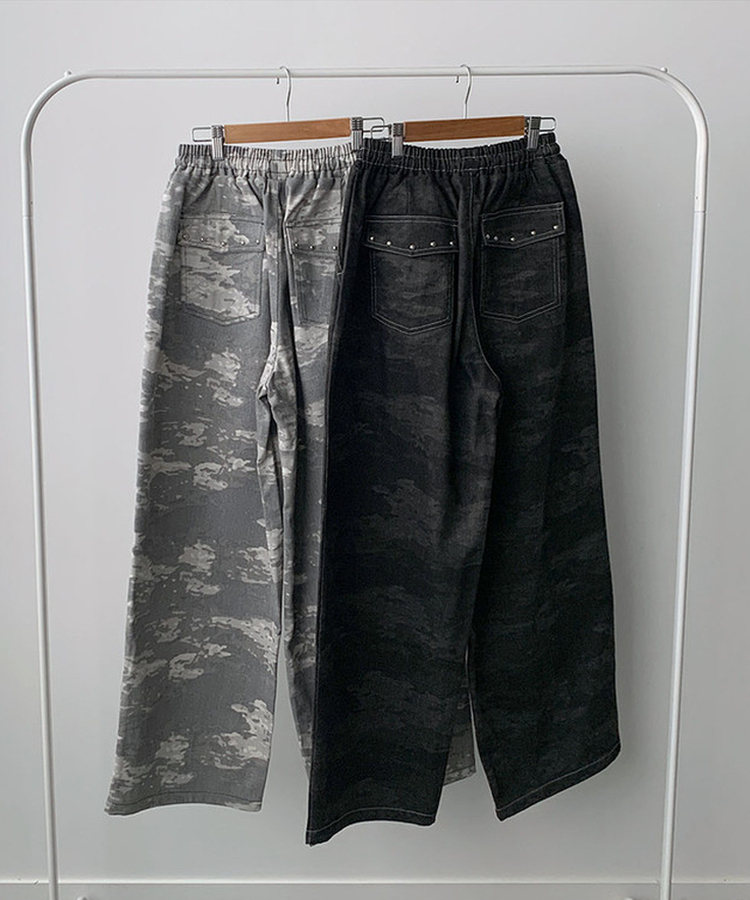 테즈 카모 밀리터리 스터드 와이드 밴딩 팬츠 카모팬츠