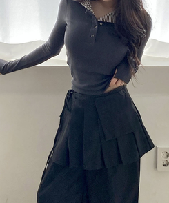 プリーツレイヤードワイドスカートパンツ BLACK