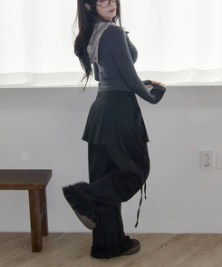 プリーツレイヤードワイドスカートパンツ BLACK