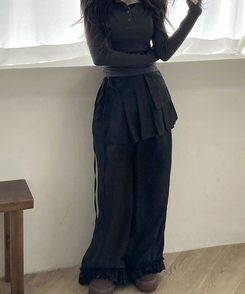 プリーツレイヤードワイドスカートパンツ BLACK